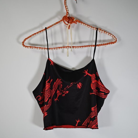 Chinese Style Crop Top Black Red - Picture 4 of 6